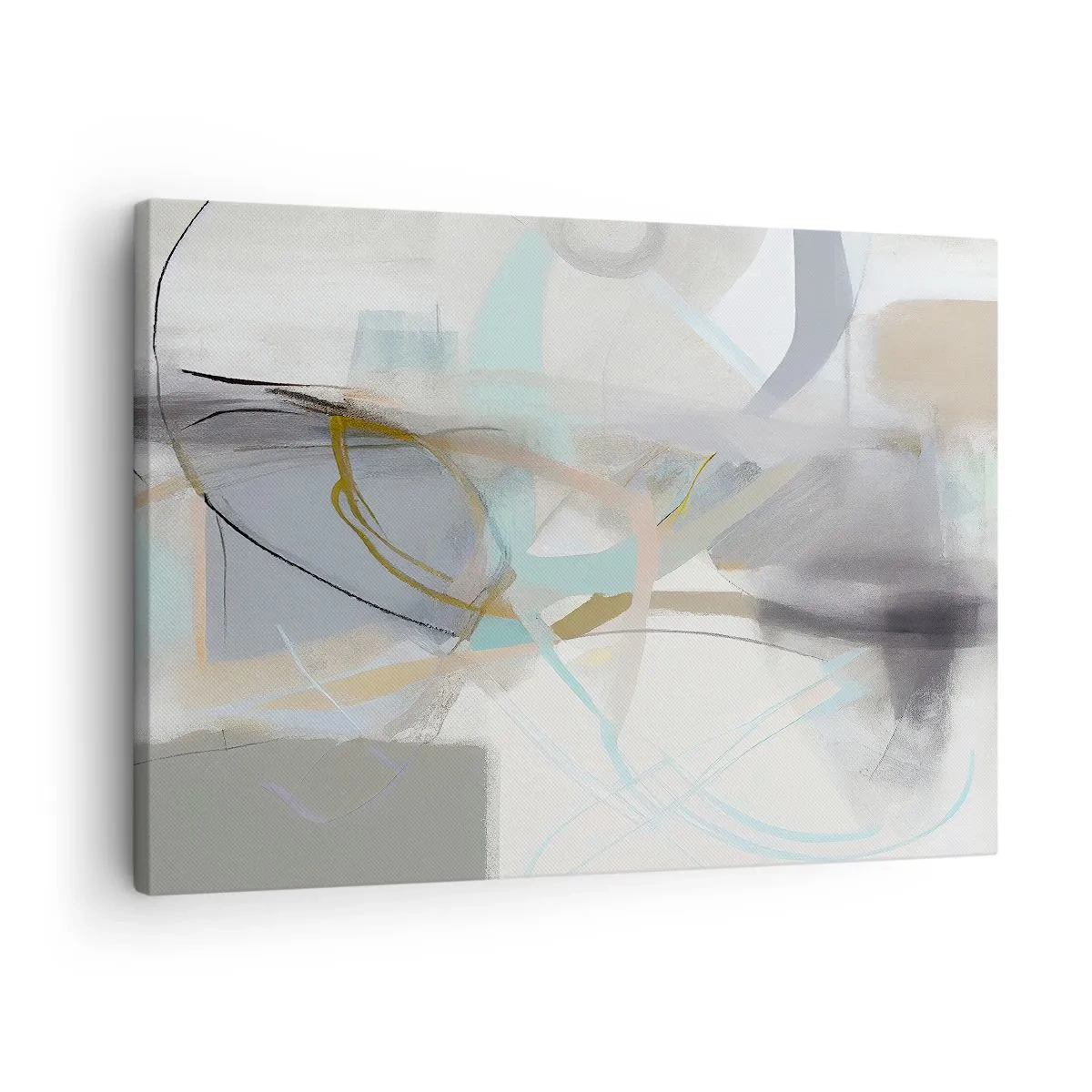 Lærredstryk - Billede på lærred - Pastelabstraktion med fine linjer - 70x50cm - Tågeagtig abstraktion - Moderne vægdekoration til stue og soveværelse ARTTOR