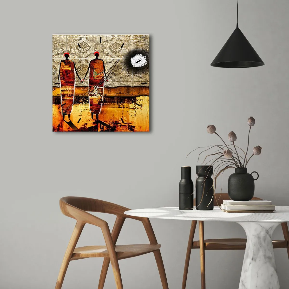 Vægur, Uret - Etnisk sammensætning i farverne i Afrika - 30x30 cm