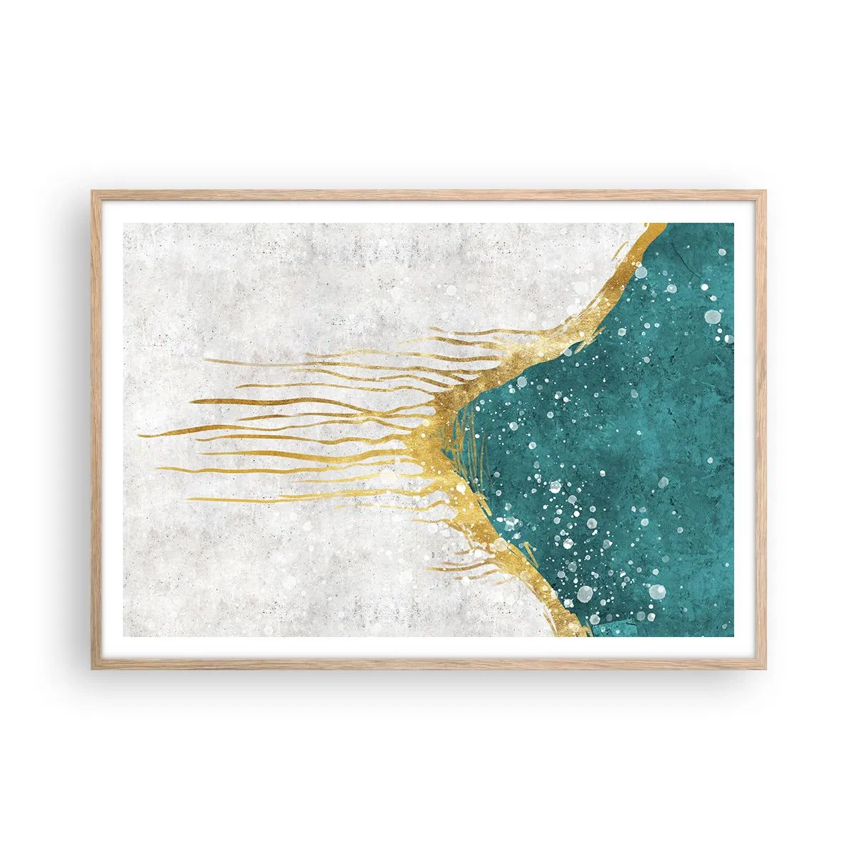 Plakat i ramme af lyst egetræ - Gyldent tidevand - 100x70 cm