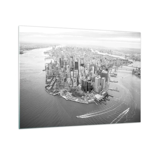 Billede på glas - Fugleperspektiv over byen i sort-hvid - 70x50cm - Hvordan kan man ikke elske? - Moderne vægdekoration til stue og soveværelse ARTTOR