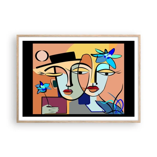 Plakat i ramme af lyst egetræ - Picassos randez vous - 100x70 cm