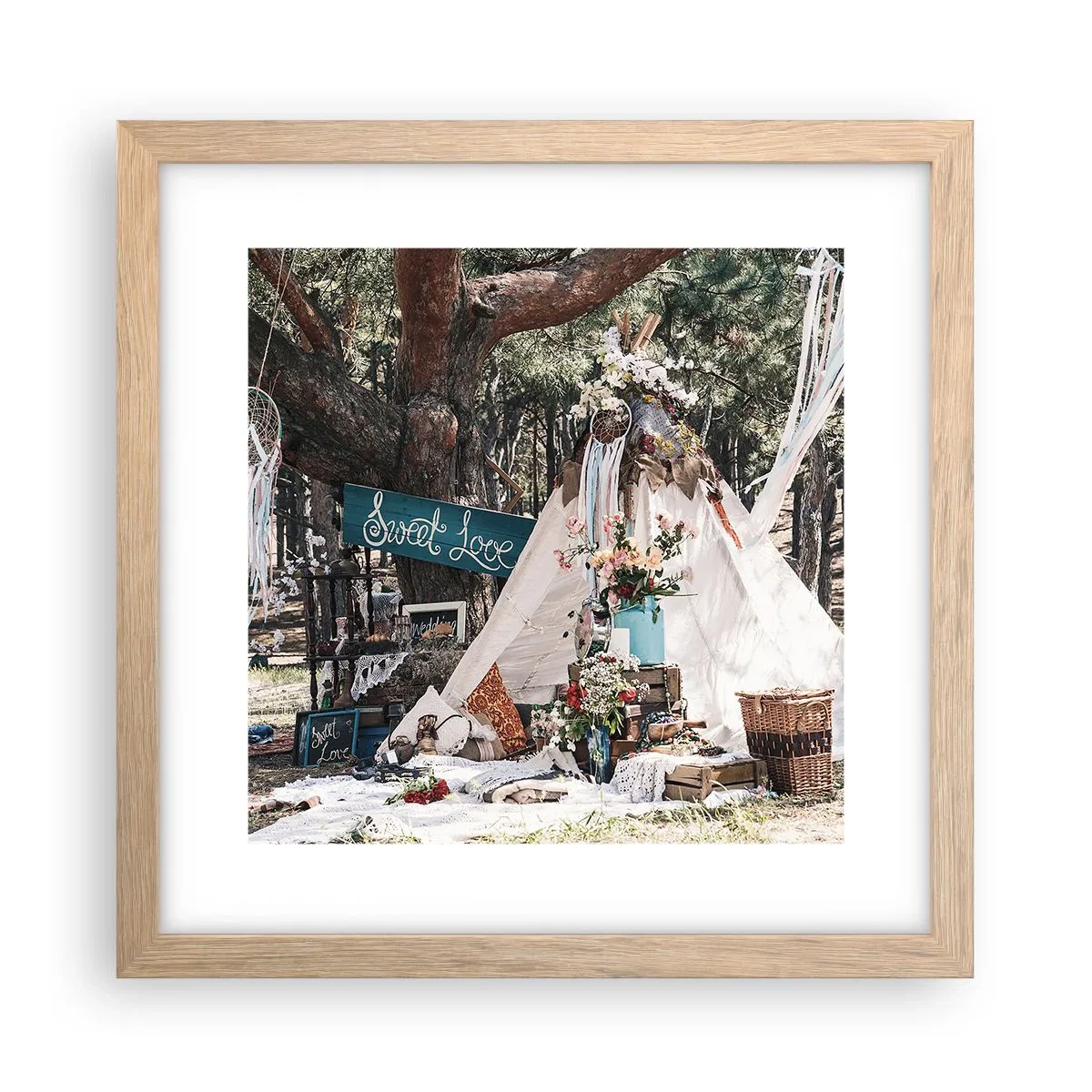 Plakat i ramme af lyst egetræ - Make love… - 30x30 cm