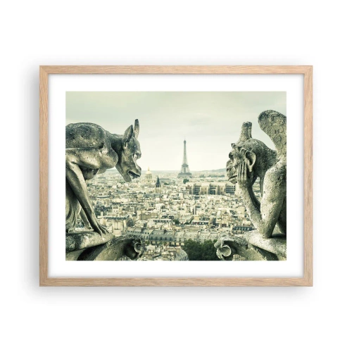 Plakat i ramme af lyst egetræ - Parisisk chat - 50x40 cm