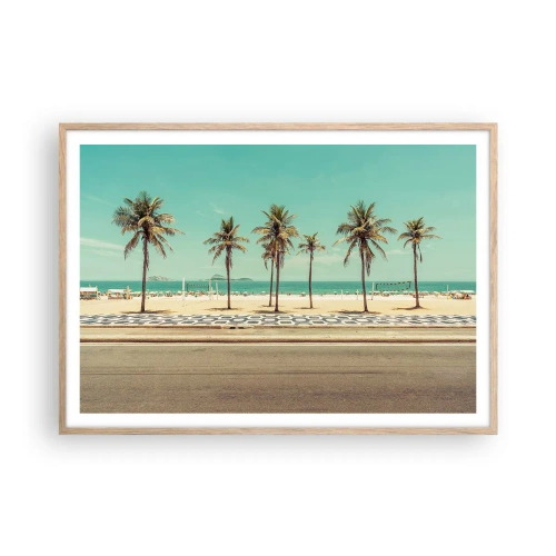 Plakat i ramme af lyst egetræ - På stranden - 100x70 cm