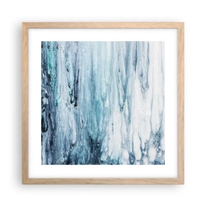 Plakat i ramme af lyst egetræ - Blå istapper - 40x40 cm