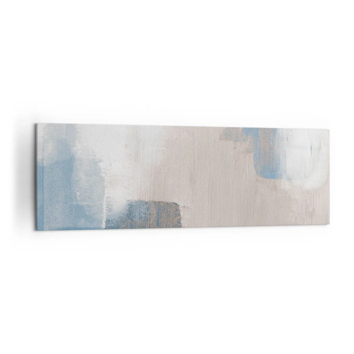 Lærredstryk - Billede på lærred - Lyserød abstraktion bag et slør af blåt - 160x50 cm