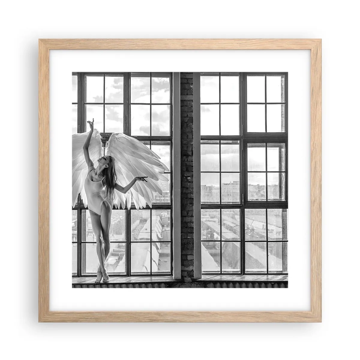 Plakat i ramme af lyst egetræ - Englenes by? - 40x40 cm