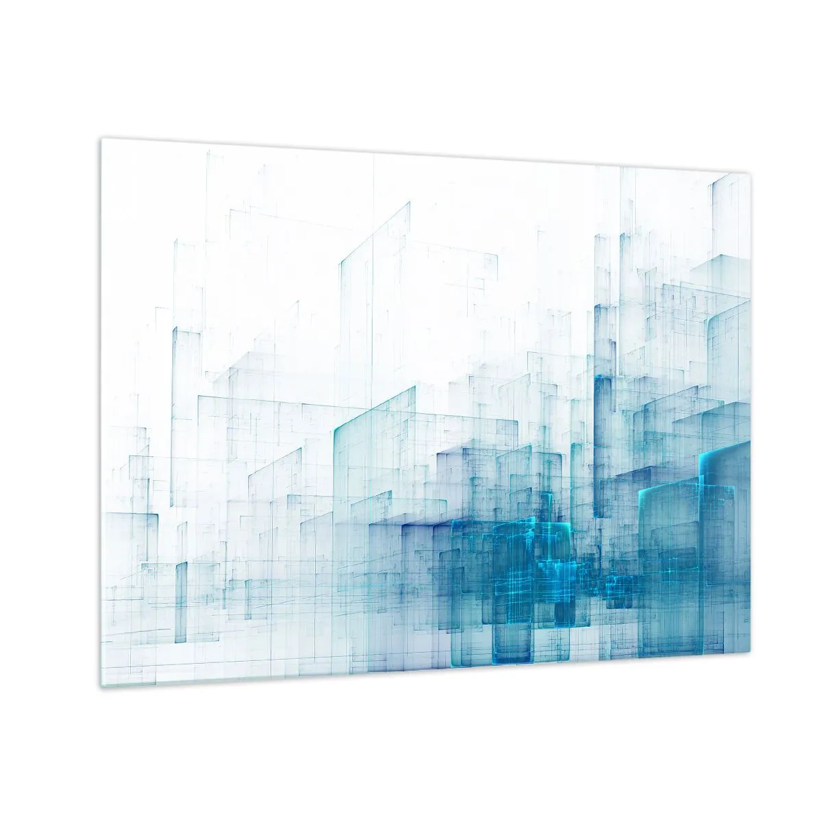 Billede på glas - Abstrakt geometrisk komposition i blå nuancer - 70x50cm - Hvordan rummet blev til - Moderne vægdekoration til stue og soveværelse ARTTOR