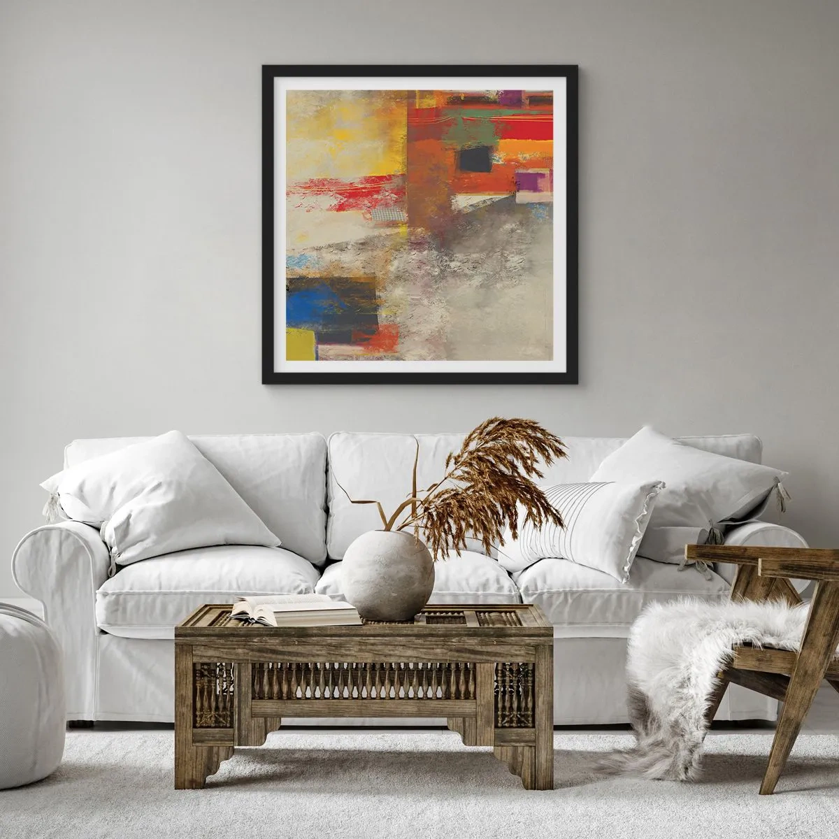 Plakat i sort ramme - Geometri af farver - 30x30 cm