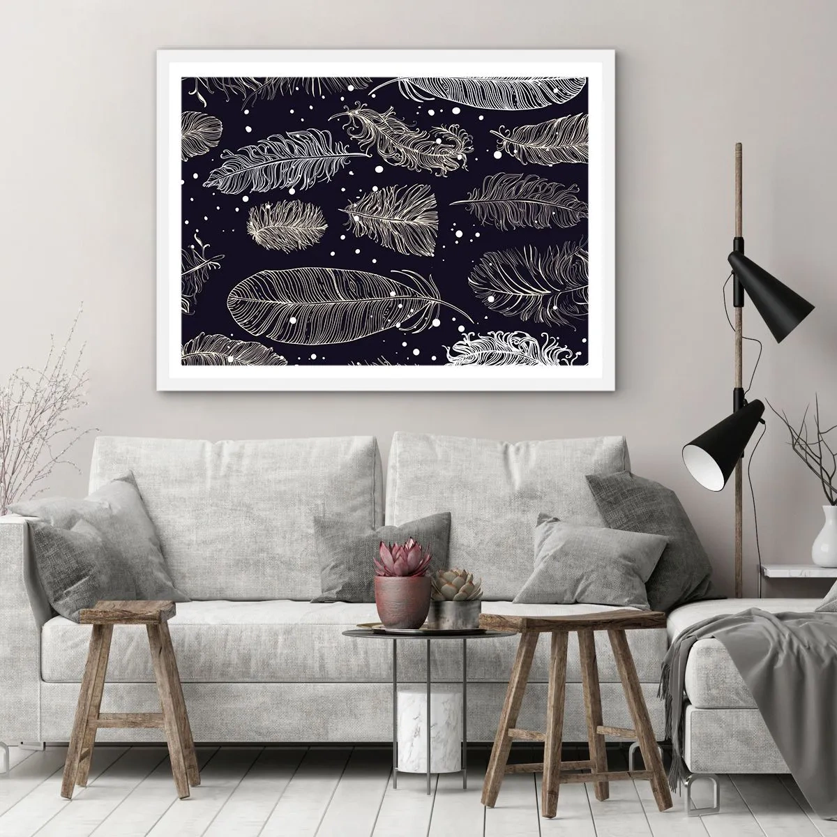 Plakat i hvid ramme - Fjerede blonder - 70x50 cm