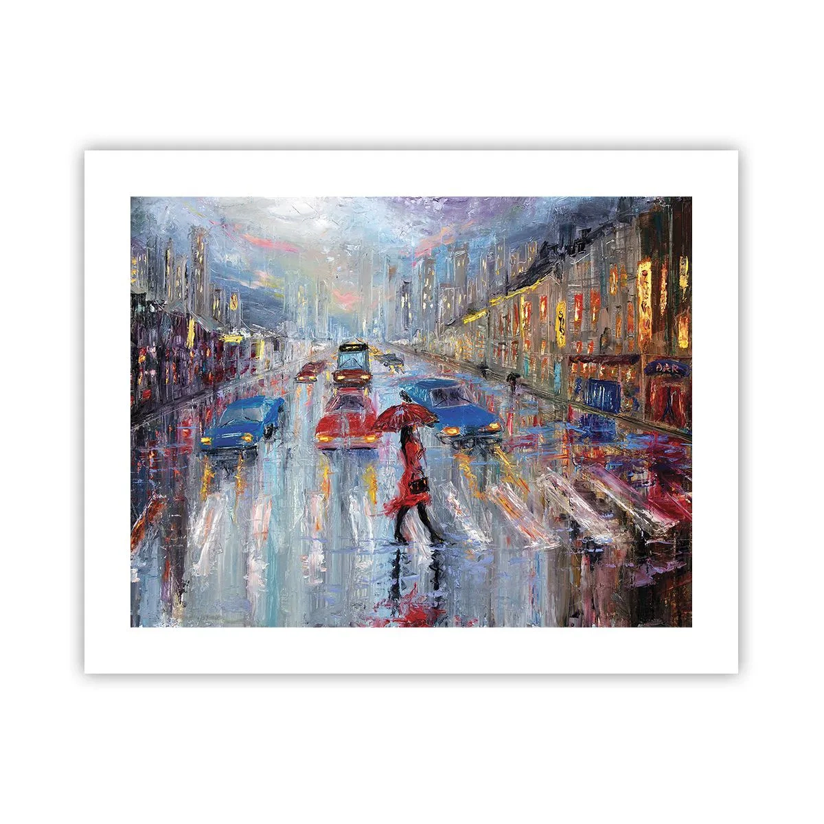 Plakat - Regnfuld eftermiddag i byen - 50x40 cm
