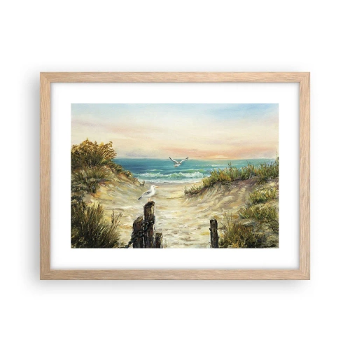 Plakat i ramme af lyst egetræ - Vindstille tilbagetog - 40x30 cm