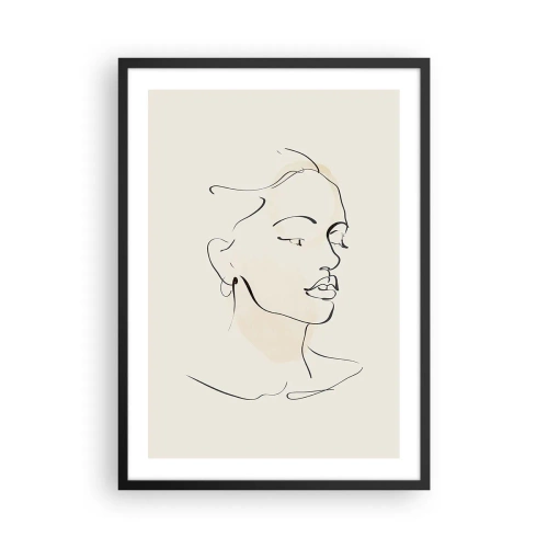 Plakat i sort ramme - Portræt af en kvinde i minimalistisk stregtegningsstil - 50x70cm - En bestemt linje - Moderne vægdekoration til stue og soveværelse ARTTOR
