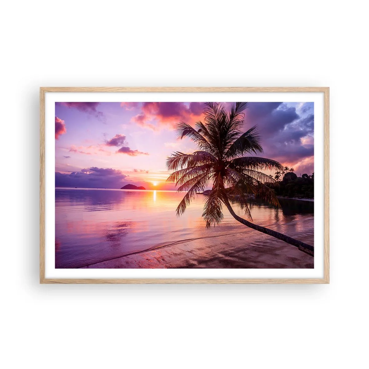 Plakat i ramme af lyst egetræ - Lyksalighed hele vejen til horisonten - 91x61 cm