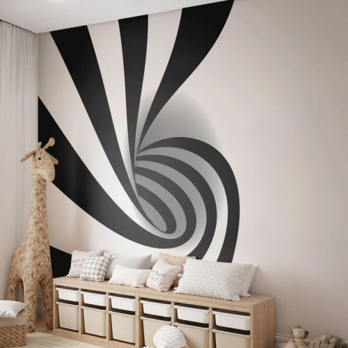 Fototapet Premium Sand - Og alligevel snurrer den - Abstraktion, Grafik, Sort og hvid - 300x210 cm