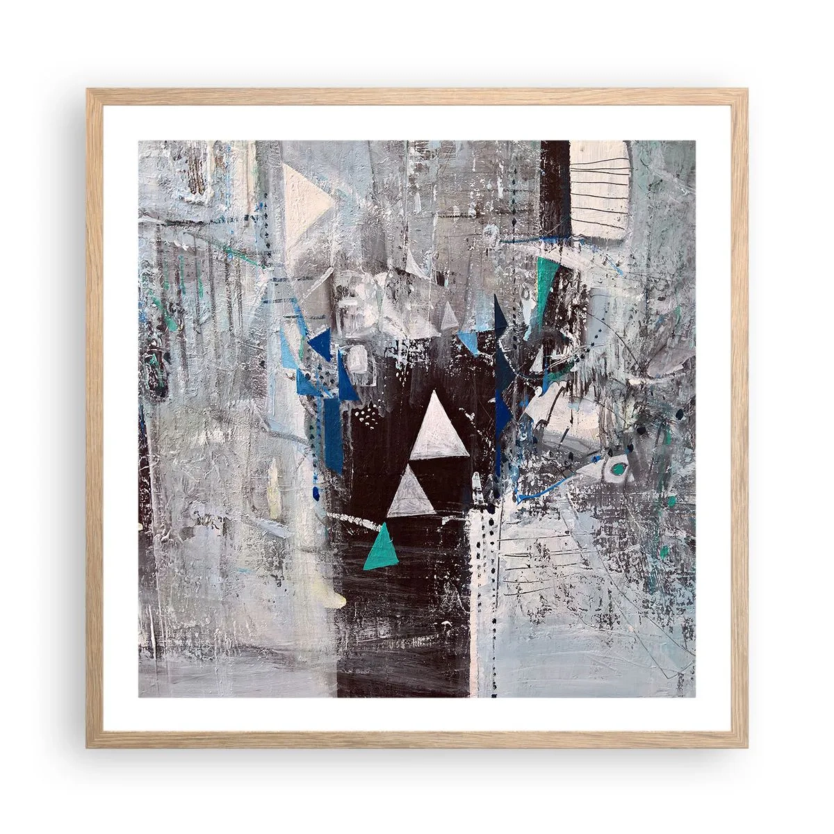 Plakat i ramme af lyst egetræ - Overordnet rækkefølge af trekanter - 60x60 cm