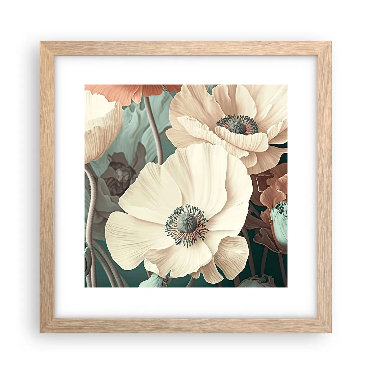 Plakat i ramme af lyst egetræ - Valmuernes hvisken - 30x30 cm