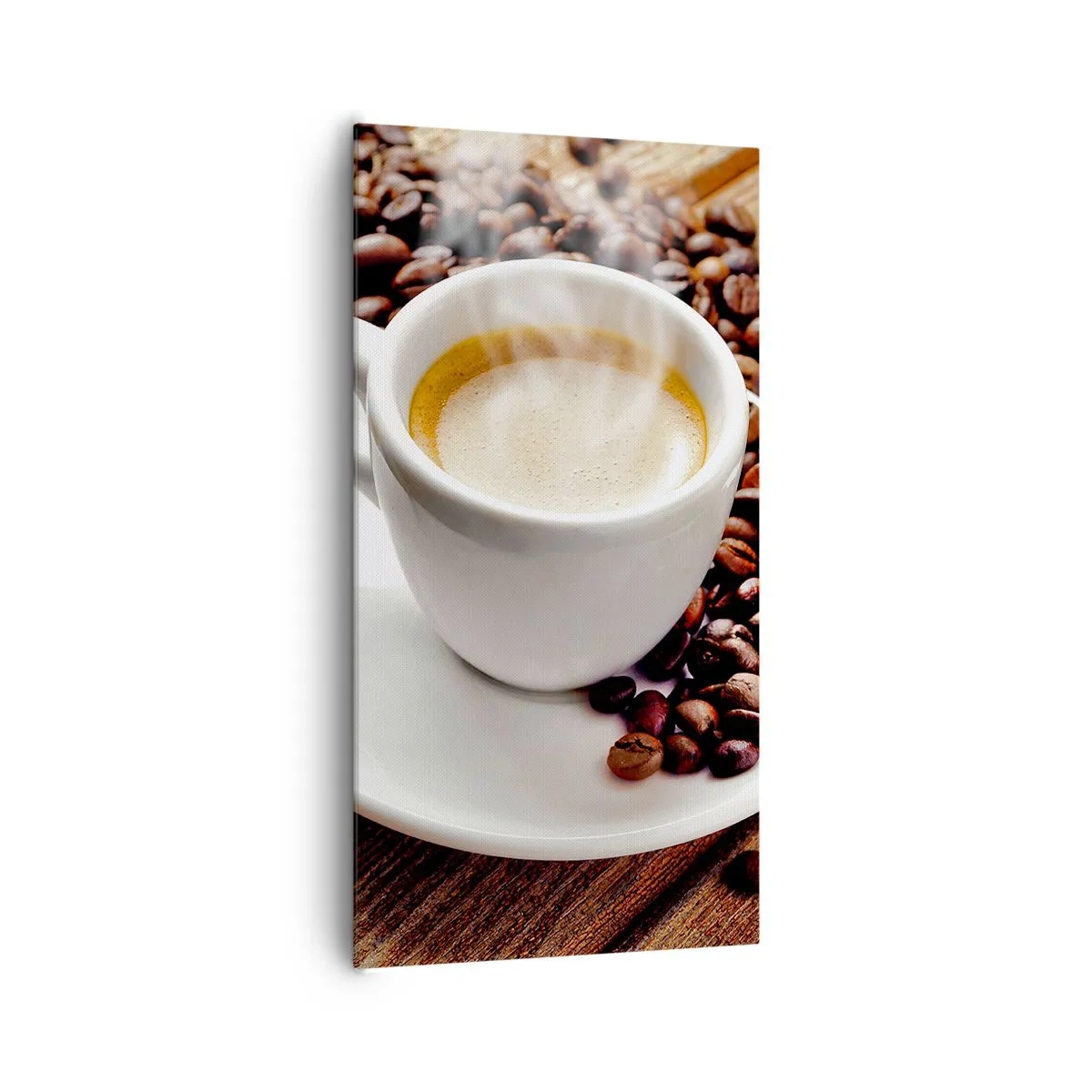 Lærredstryk - Billede på lærred - Kaffe på bænken - 65x120 cm