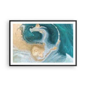 Plakat i sort ramme - En hvirvel af guld og turkis - 91x61 cm