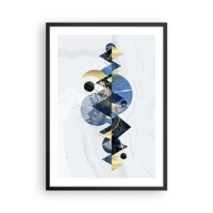 Plakat i sort ramme - Geometrisk abstraktion med guld- og marineblå elementer - 50x70cm - Geometrisk landskab - Moderne vægdekoration til stue og soveværelse ARTTOR