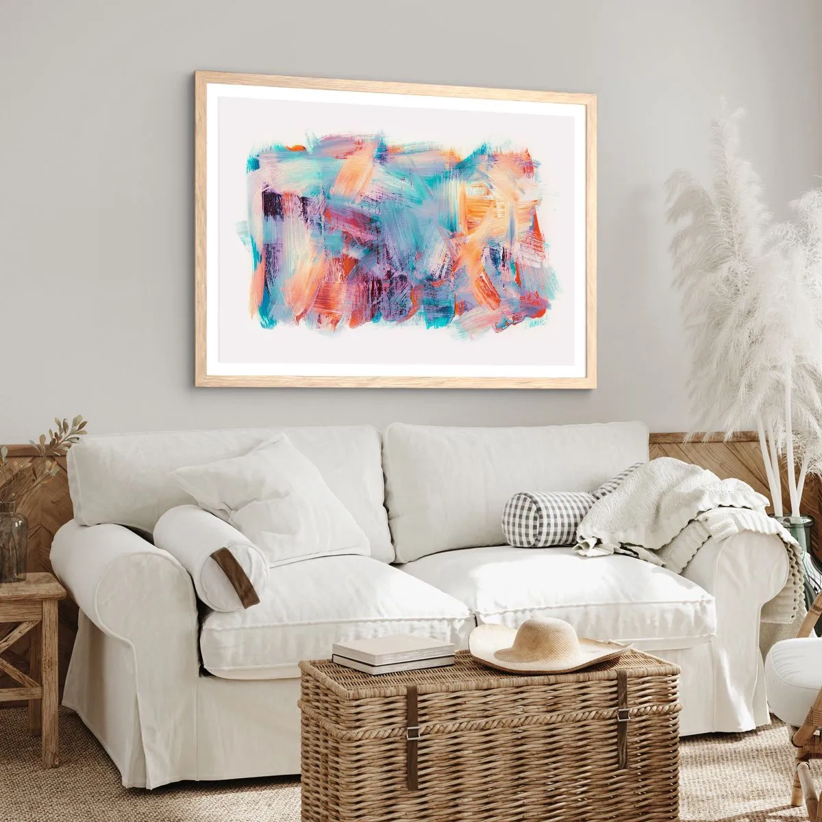 Plakat i ramme af lyst egetræ - Farverigt rod - 40x30 cm