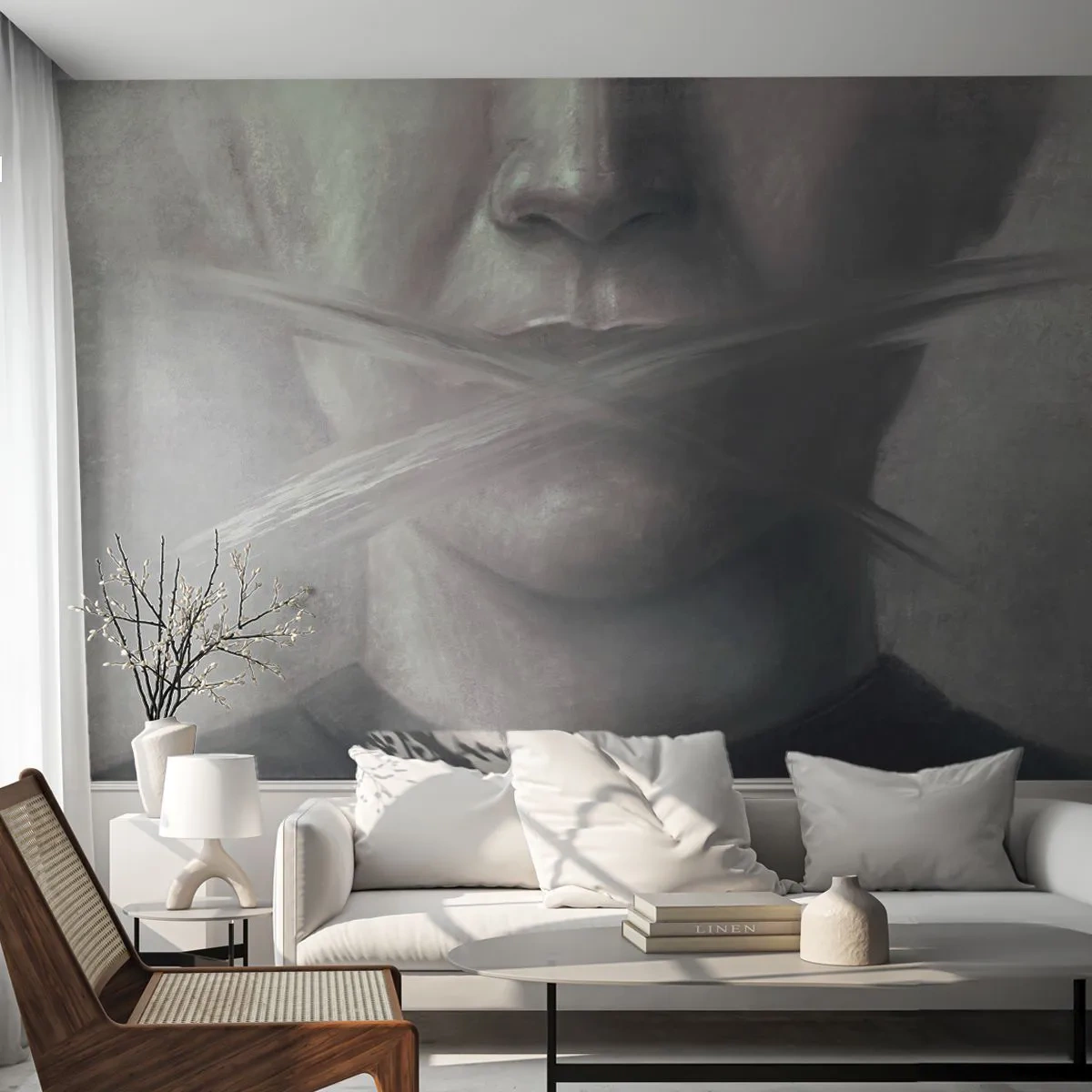 Fototapet Premium Canvas - Ikke et ord - Abstraktion, Grafik, ansigt - 250x175 cm