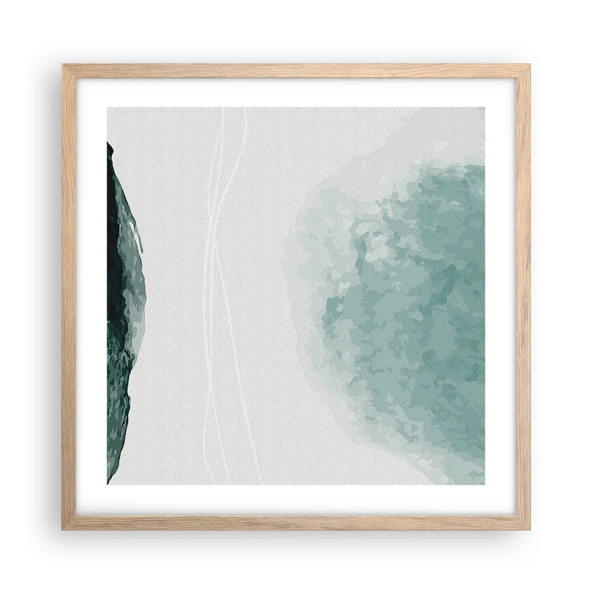 Plakat i ramme af lyst egetræ - Et møde med tåge - 50x50 cm