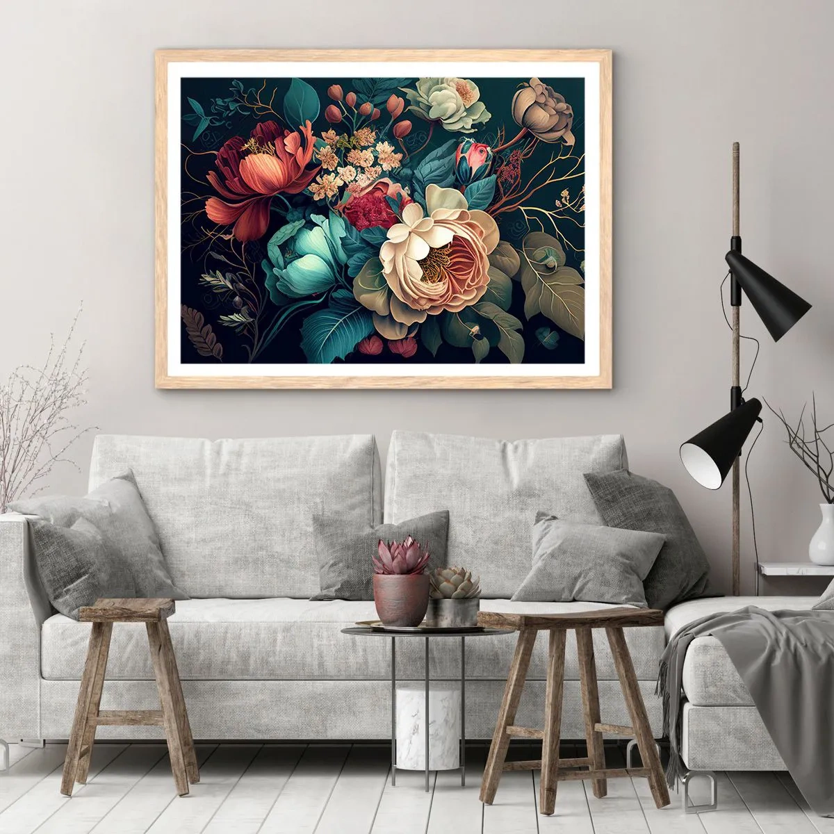 Plakat i ramme af lyst egetræ - Charme fra det 19. århundrede - 70x50 cm