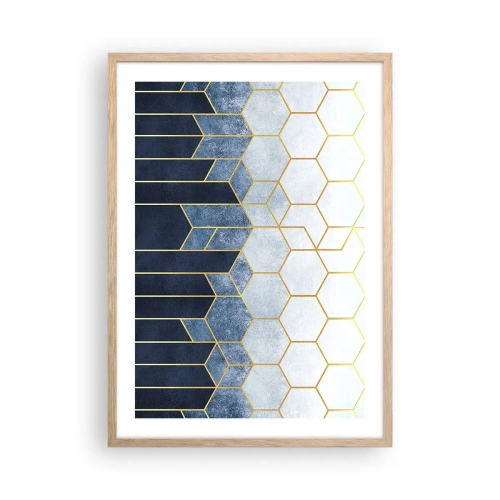 Plakat i ramme af lyst egetræ - Komposition i synkoperet rytme - 50x70 cm