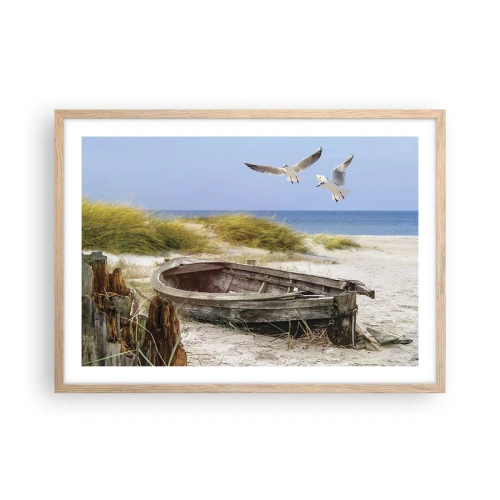 Plakat i ramme af lyst egetræ - Badet i vinden - 70x50 cm