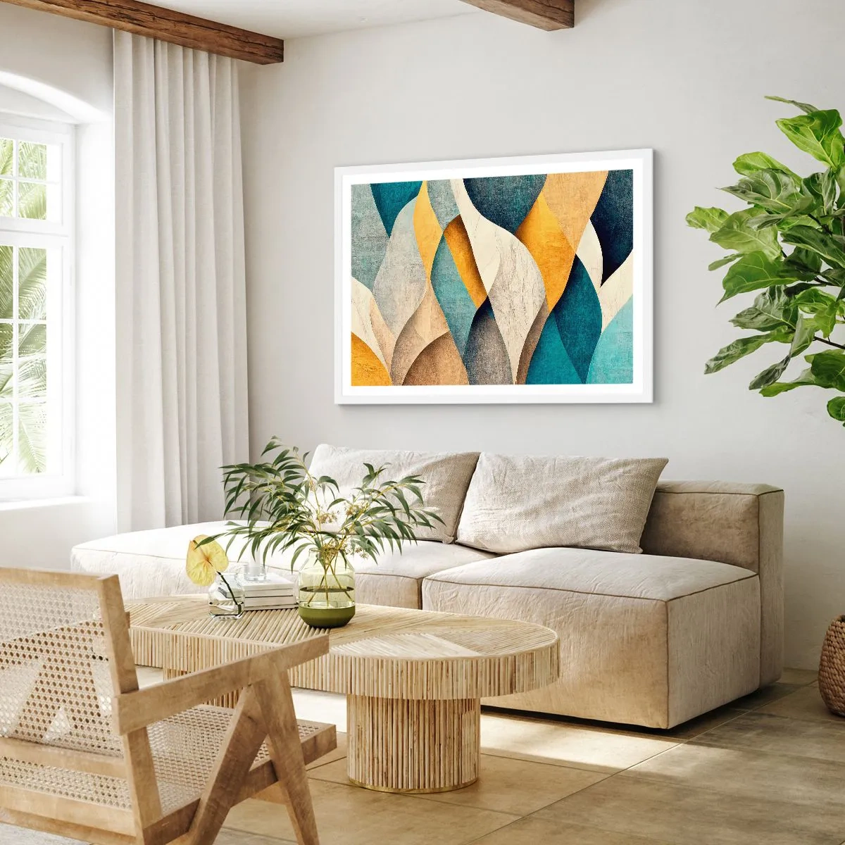 Plakat i hvid ramme - Rytme og bølger - 70x50 cm