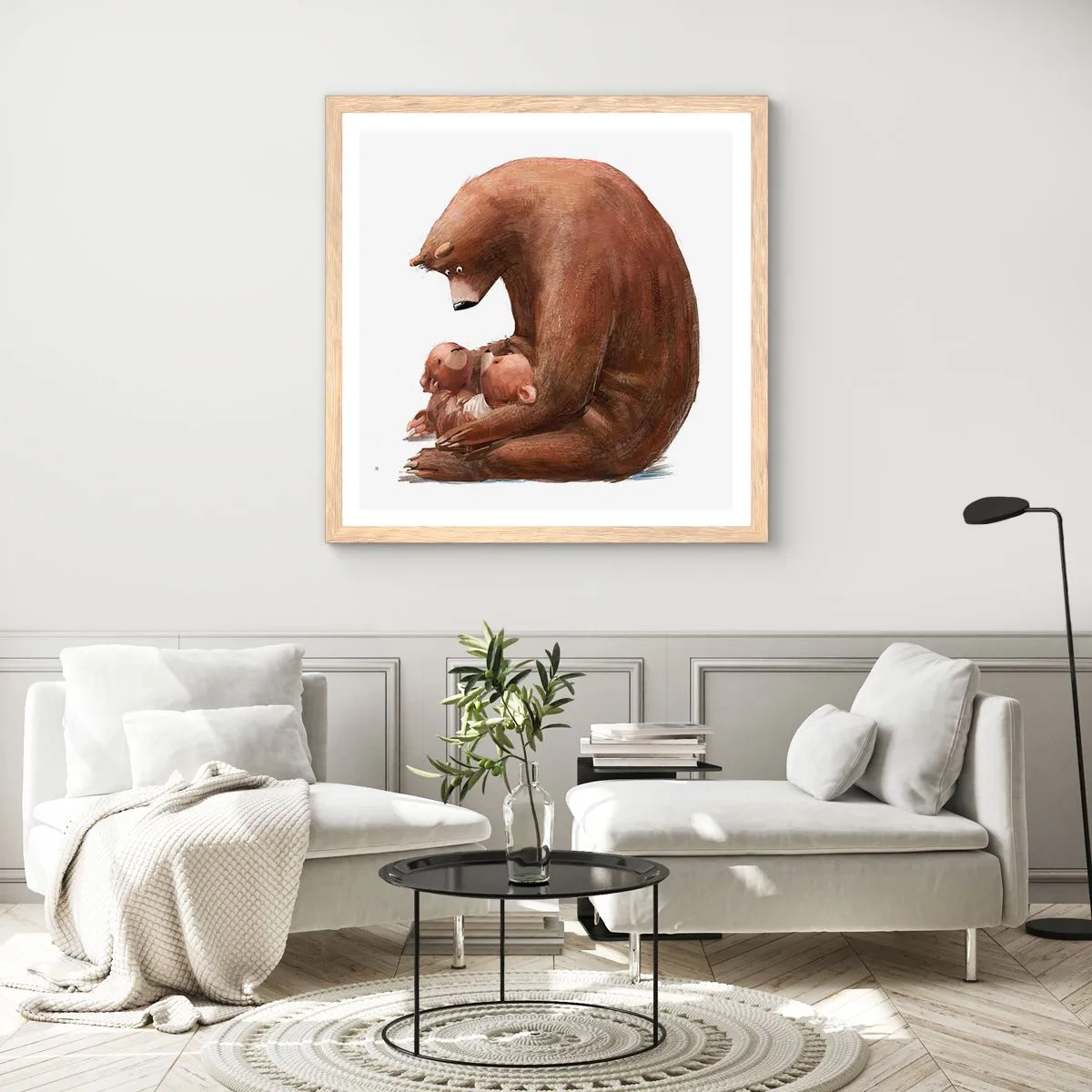 Plakat i ramme af lyst egetræ - Drøm sødt, børn - 50x50 cm