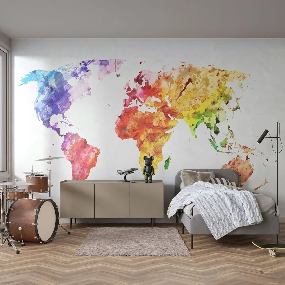 Fototapet Standard Eco - Alle verdens farver - Verdenskort, Grafik, Kontinenter - 400x280 cm