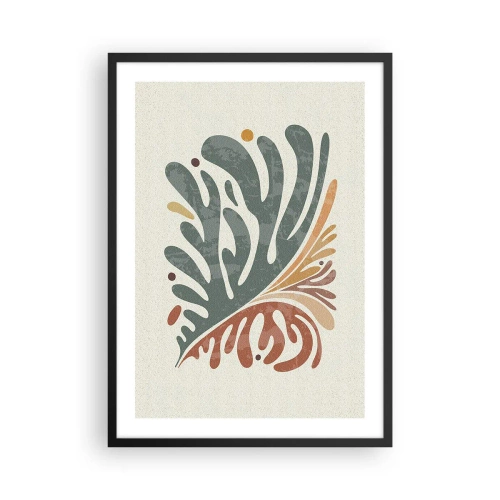 Plakat i sort ramme - Botanisk bladmønster i grønne og brune toner - 50x70cm - Flerfarvet blad - Moderne vægdekoration til stue og soveværelse ARTTOR