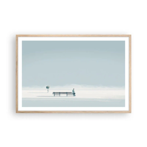 Plakat i ramme af lyst egetræ - Ja, jeg venter. - 91x61 cm