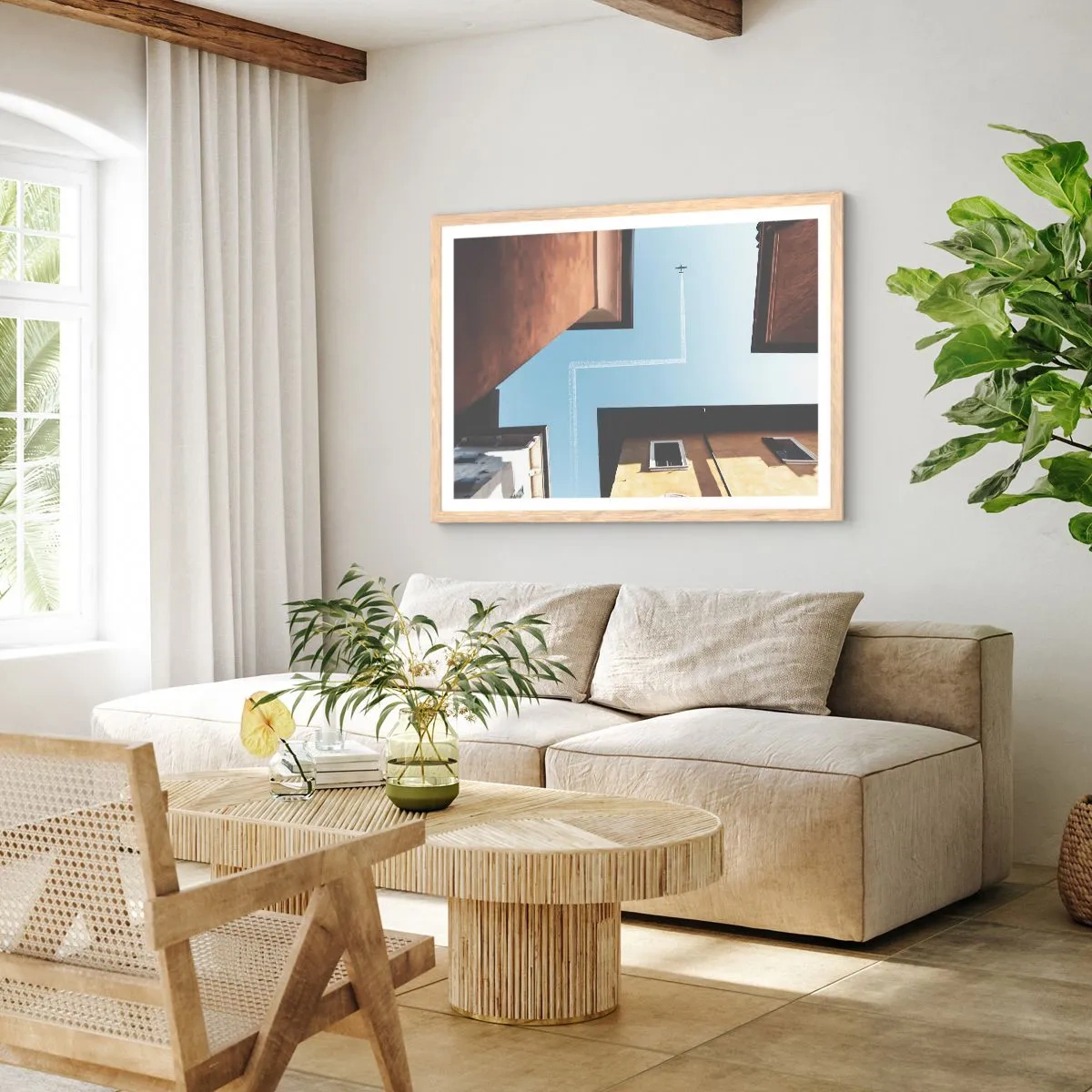 Plakat i ramme af lyst egetræ - Over den urbane labyrint - 40x30 cm