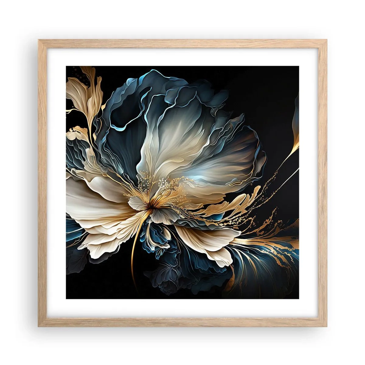 Plakat i ramme af lyst egetræ - Eventyrlig bregneblomst - 50x50 cm