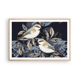 Plakat i ramme af lyst egetræ - Gul-blå espalier - 91x61 cm