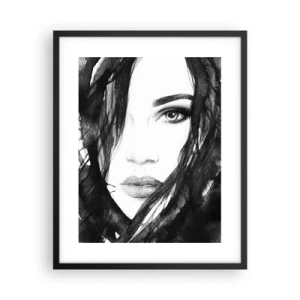 Plakat i sort ramme - Portræt af en dame i sort og hvidt - 40x50 cm