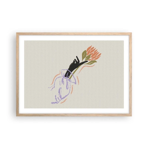 Plakat i ramme af lyst egetræ - En søsterlig berøring - 70x50 cm