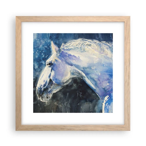 Plakat i ramme af lyst egetræ - Portræt i et blåt skær - 30x30 cm