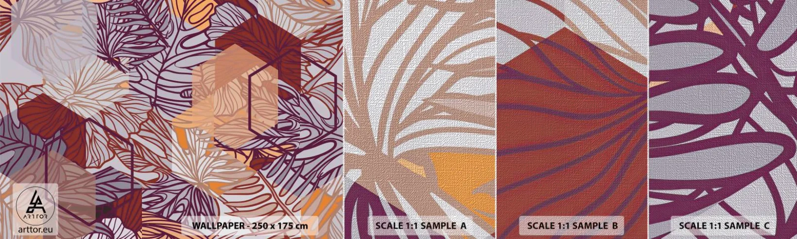 Prøve Fototapet Premium Canvas - Umuligt forhold mellem geometri og natur - Abstraktion, Grafik, Blade - 100x30 cm