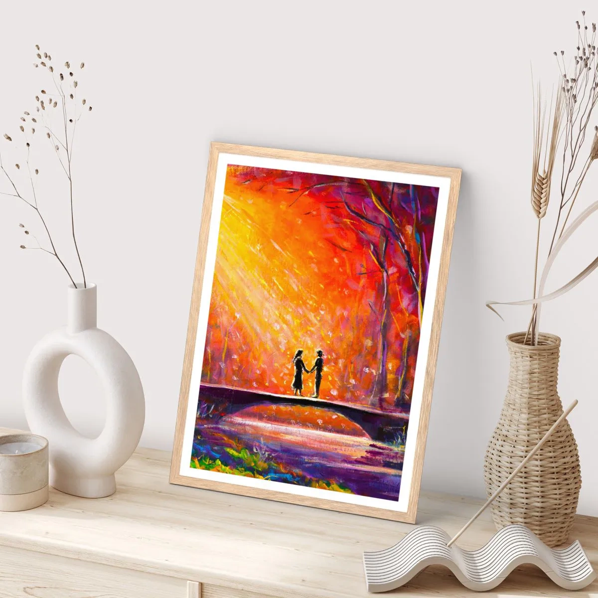 Plakat i ramme af lyst egetræ - Himlen elsker dem også - 50x70 cm