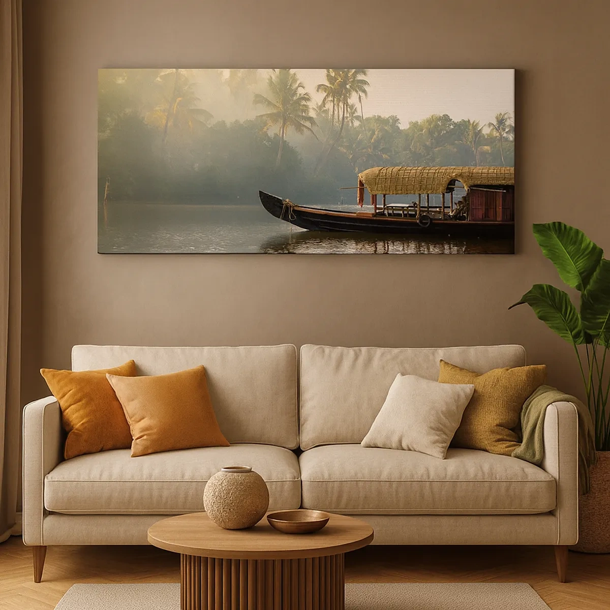 Lærredstryk - Billede på lærred - Hus ved floden - 30x30 cm