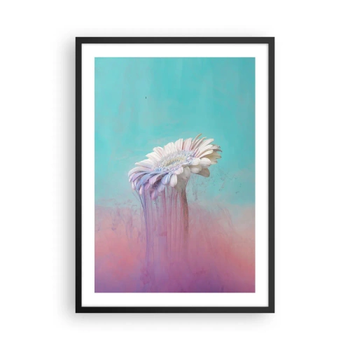 Plakat i sort ramme - Hvid gerbera med farverige striber på en pastelbaggrund - 50x70cm - Blomster efter døden - Moderne vægdekoration til stue og soveværelse ARTTOR