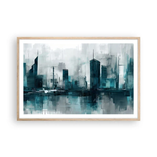 Plakat i ramme af lyst egetræ - Regnfarvet by - 91x61 cm