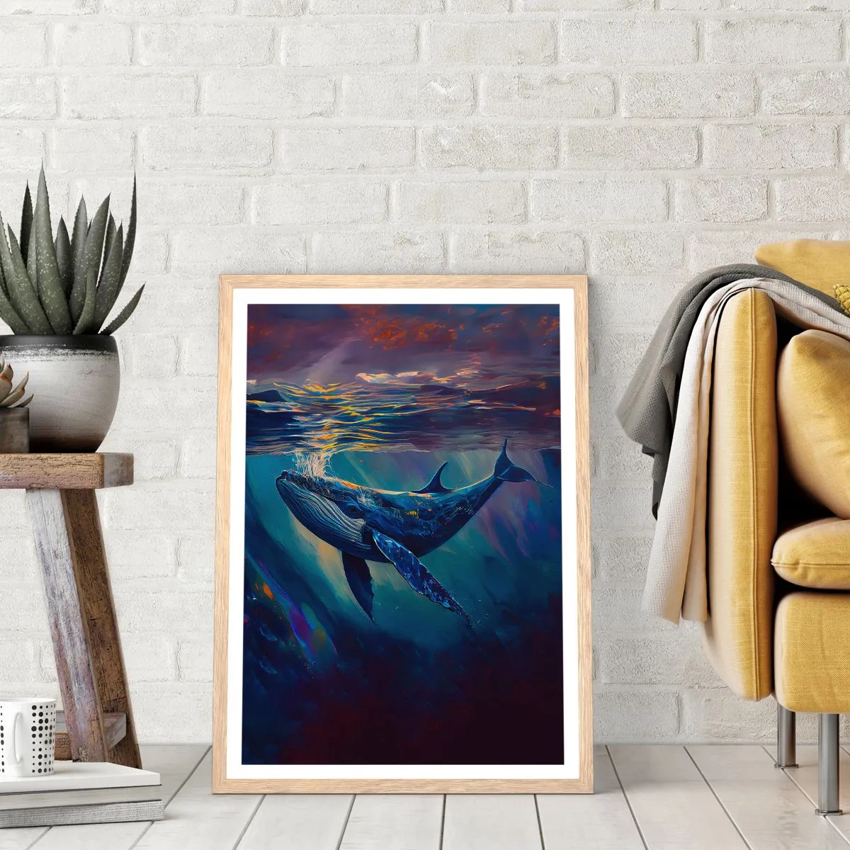 Plakat i ramme af lyst egetræ - Velkommen til min verden - 50x70 cm