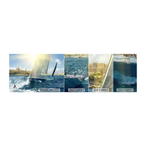 Prøve Fototapet Selvklæbende Deluxe Sticker - Tid til at forlade byen - By, Hav, Yacht - 100x30 cm