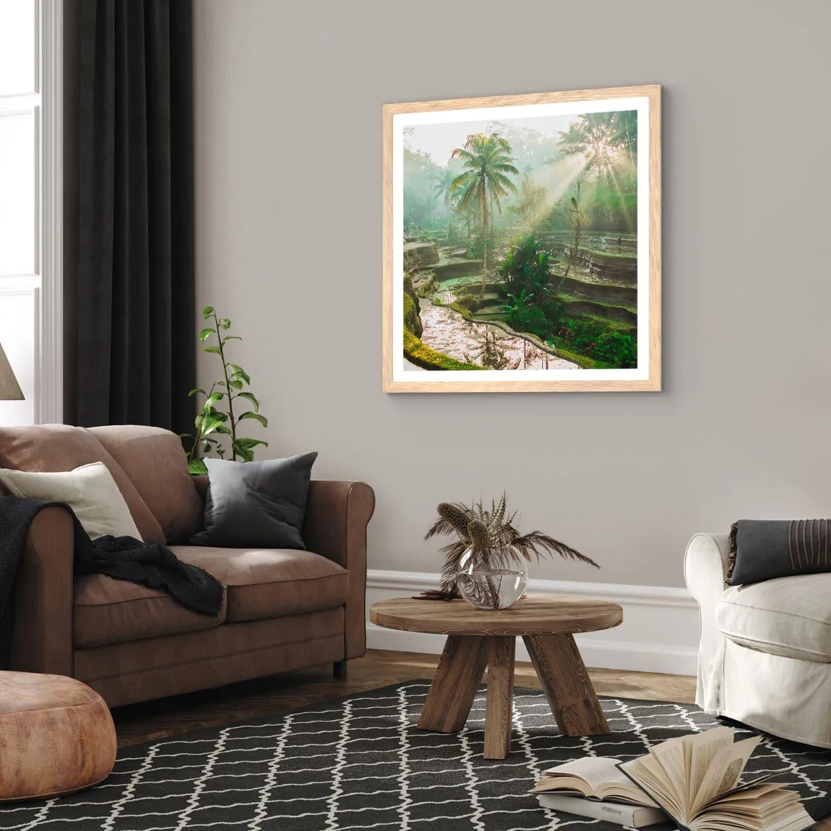 Plakat i ramme af lyst egetræ - Voksende op i solen - 30x30 cm