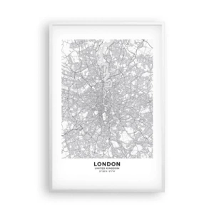 Plakat i hvid ramme - Kort over Londons labyrint - 61x91 cm